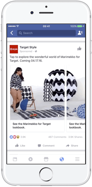 An animated image showing Facebook carousel